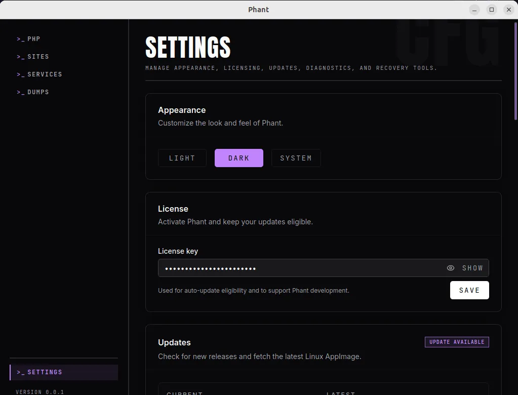 Settings Screenshot